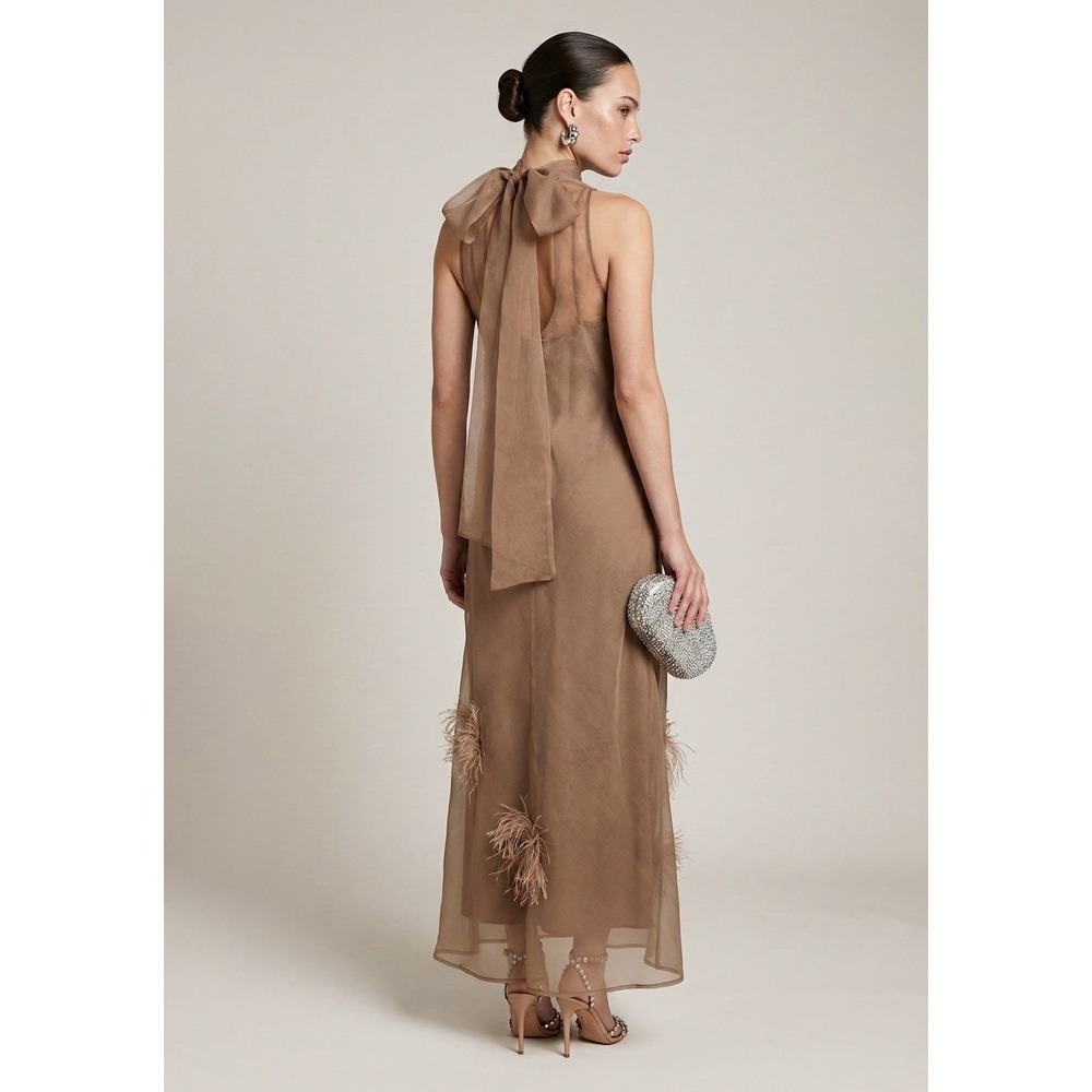 NWT o.p.t Naia Organza Tie Neck Maxi Dress in Oatmeal - Size XS - Picture 8 of 11